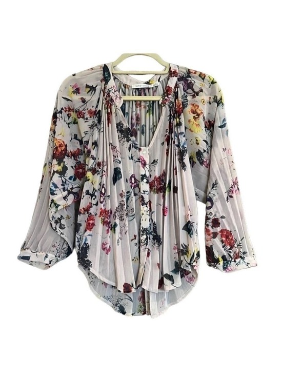 bishop + young Tops - Bishop + Young Accordion Pleated Sheer Floral Blouse Size Small